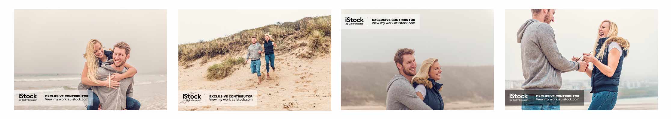 Couple enjoying an Autumn day at the beach, Stock Photographs.